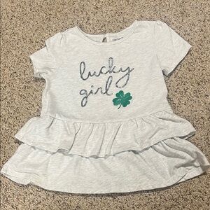 Carter's “Lucky girl” Gray Tee with Green Clover and Ruffle